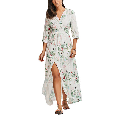 

V Neck Slit Floral Maxi Dress
