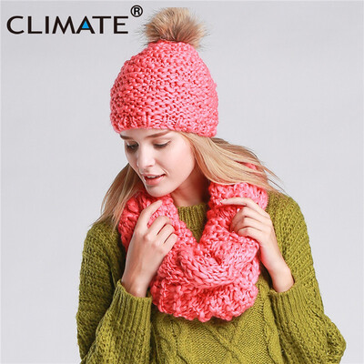 

CLIMATE Women Winter Hat&Scarf Set Warm Lady Collar Pom Beanie Sets Fashion Warm Knit Hat Scarf Set Women Comfortable Scarf