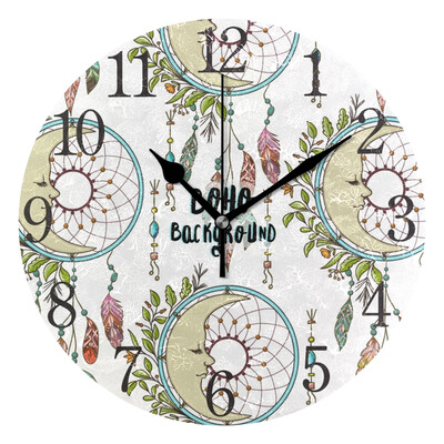 

Wall Clock Arabic Numerals Design Boho Dream Catcher Round