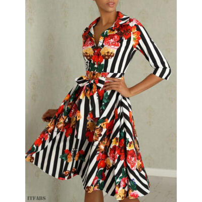 

Women Half Sleeve Colorful Striped Casualt Dress Formal Party Bodycon Dress
