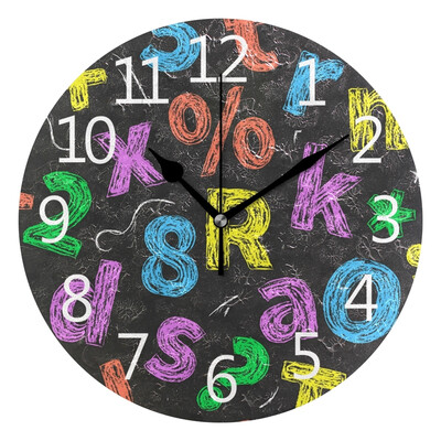 

Wall Clock Arabic Numerals Design Alphabet Letters Drawing With Chalk Round