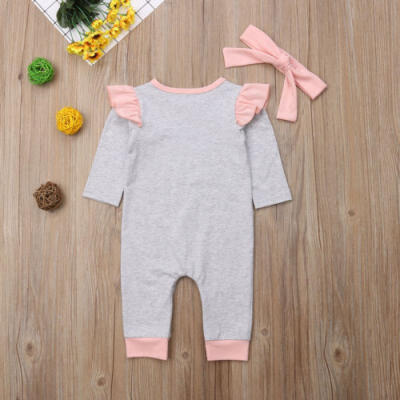 

UK 2PCS Newborn Baby Girls Ruffle Romper Dress Jumpsuit Headband Outfit Clothes