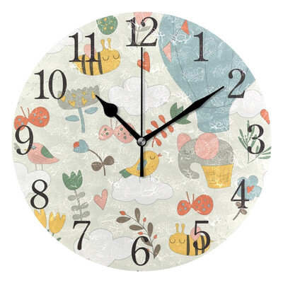 

Wall Clock Arabic Numerals Design Balloon And Elephant Round