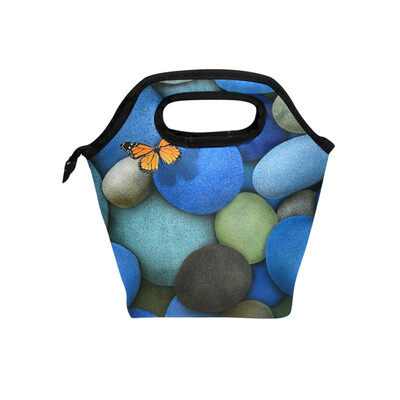 

Lunch Tote Bag Colorful Stone Travel Picnic Insulated Lunch Handbags Portable Zipper Lunch Bag Box