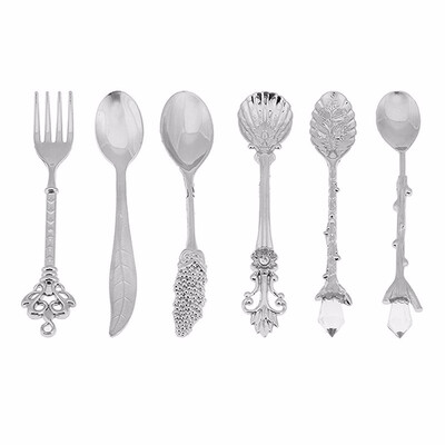 

Outdoor Vintage Royal Style Metal Carved Coffee Dessert Spoons Set 6 Pcs