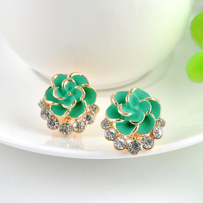 

MyMei Elegant Women Lady Crystal Rhinestone Rose Flower Ear Studs Earrings Jewelry