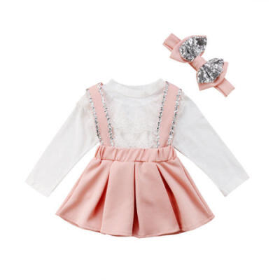 

Baby Girls Kid Tops Blouse T-shirtsBowknot Party SkirtsHeadband Formal Clothes