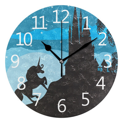 

Wall Clock Arabic Numerals Design Castle Unicorn Night Round