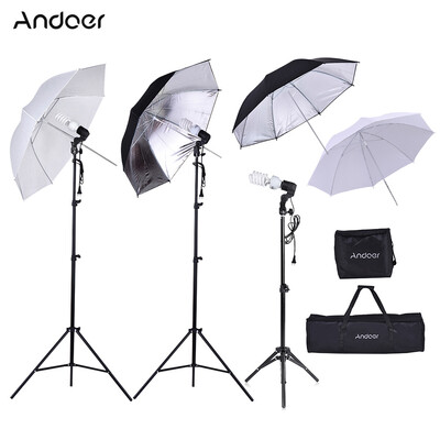 

Andoer Photo Studio Kit 2 2m Light Stand 3 45W Bulb 2 83cm Translucent White Soft Umbrella 2 83cm Black&Silver Umbrel
