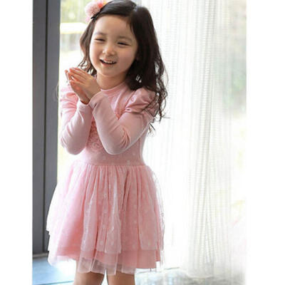 

UK Girls Pink Tutu Dress Autumn Winter Long Sleeve Birthday Party Kids Dresses Q