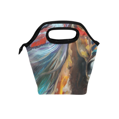 

Lunch Tote Bag Bohemia Horse Travel Picnic Insulated Lunch Handbags Portable Zipper Lunch Bag Box
