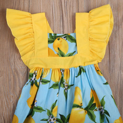 

Summer Toddler Baby Kids Girls Princess Floral Lemon Dress Sundress Clothes 0-4Y