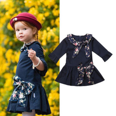 

Newborn Infant Baby Girl Floral Long Sleeve Party Pageant Prom Bow Dress Clothes
