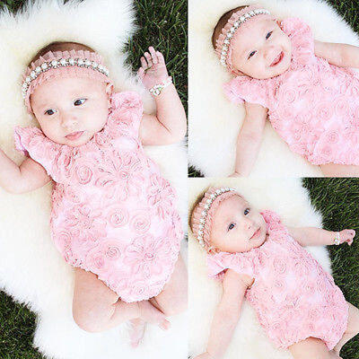 

Rose Nouveau Né Bébé Fille Fleur En Dentelle Barboteuse Combinaison Combinaison
