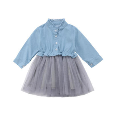 

Toddler Kids Baby Girl Casual Long Sleeve Denim Tutu Tulle Princess Party Dress