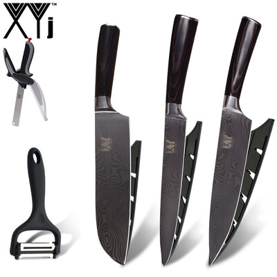 

XYj stainless steel Kitchen Knives Beauty Pattern Blade Kitchen Knife Set Multifunction Peeler Scissor