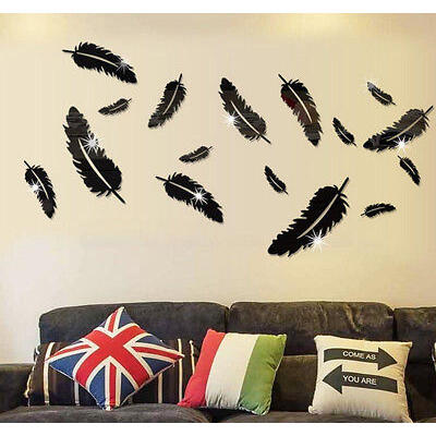 

New Removable Home Mirror Wall Stickers Decal Art Vinyl Room Decor DIY Feather