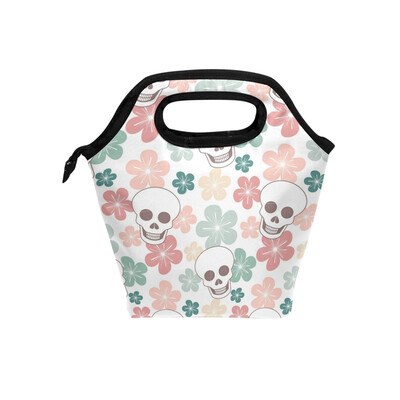 

Lunch Bag Tote Bag Flower White Skull Travel Picnic Organizer Lunch Holder Handbags Lunch Bag Box