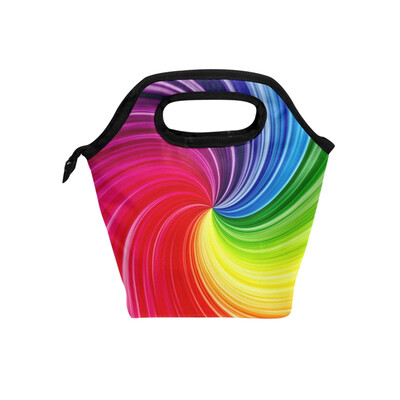 

Lunch Tote Bag Colorful Spiral Travel Picnic Insulated Lunch Handbags Portable Zipper Lunch Bag Box