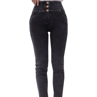 

Winter 2018 Korean high waist honey peach buttock lady raise buttock show thin leisure pencil jeans&fleece sport pants