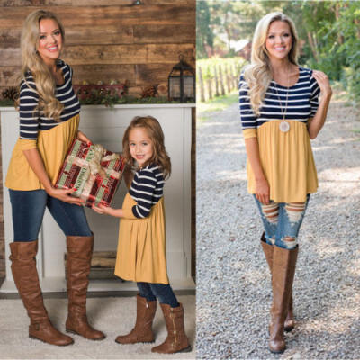 

Fashion Family Matching Pullover Long Sleeve Tops Kids Women Jumper Dress