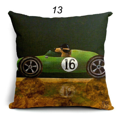 

Hot Sale Pillow Lovely Cartoon Dog Driving Car Vintage Almofadas 45X45CM Linen Pillow Decorative Linen Cushion Cover