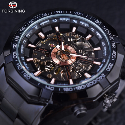 

Forsining Sport Racing Series Skeleton Stainless Steel Black Golden Dial Top Brand Luxury Watches Men Automatic Watch Clock Men