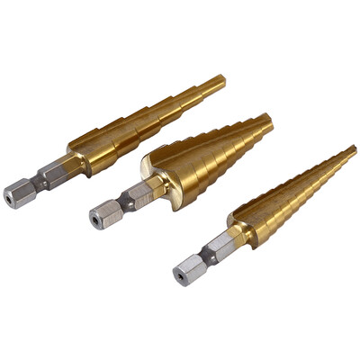 

3pcs HSS 6541 Hex Shank Step Cone Titanium Coated Step Drill Bit