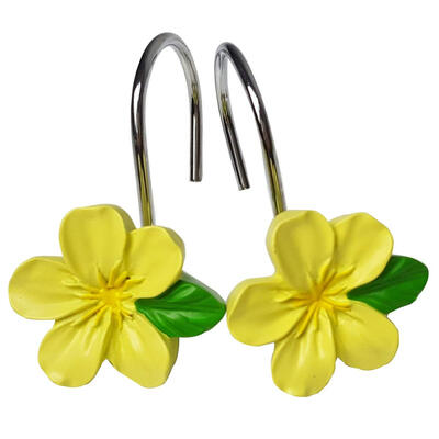 

UpperX Yellow Flower Shaped Rust Resistant Decorative Shower Curtain Hooks 12- Pack