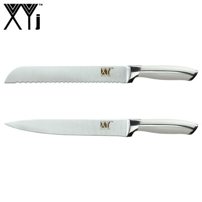 

XYj Stainless Steel Kitchen Knives High Carbon Sharp Blade POMStainless Steel Handle 7 Santoku 5 Utility 35 Paring Knife