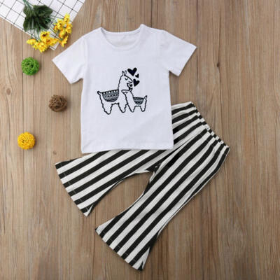 

Fashion Kids Baby Girl Boy Cotton T-shirt Tops Striped Pants 2PCs Outfits