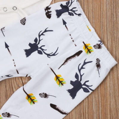 

Christmas Newborn Kids Baby Boy Girl Deer Top Romper Pants Outfits Set Clothes