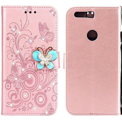 

MOONCASE Huawei Glory 8 Butterfly Rhinestone Embossed Leather Case - Rose Gold