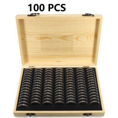 

Pine Wood Coin Holder Wooden Coins Storage Box for Collectible Commemorative Coin with 20pcs Capsules Accommodate