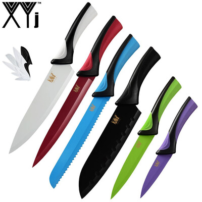 

XYj Kitchen Cooking Stainless Steel Knives Tools Black Blade Paring Utility Santoku Chef Slicing Bread Kitchen Accessories Tools