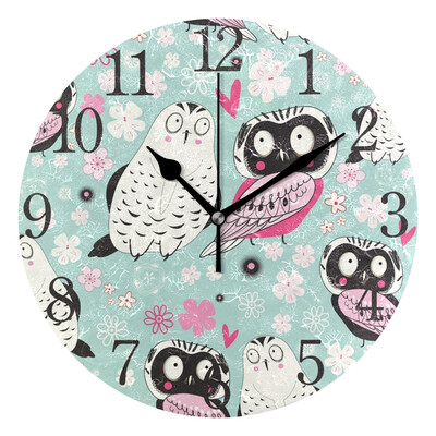 

Wall Clock Arabic Numerals Design Love Owls Round