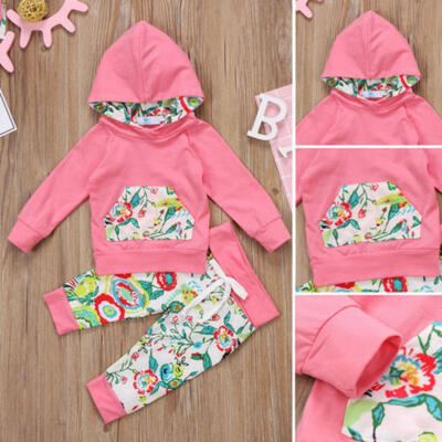 

Toddler Baby Girls Pink Tops Hoodie Long Pants Home Outfits Set Clothes 0-24M