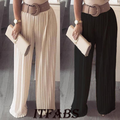 

Fashion Women Chiffon Casual Pants Sexy Pleated Loose Wide Leg Trousers Dress CA
