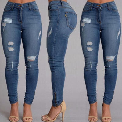 

Women Ladies High Waist Ripped Slim Skinny Jeans Stretch Pencil Denim Pants