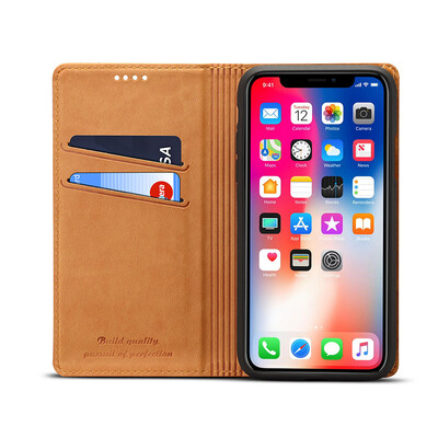 

New iPhoneXS Max Mobile Shell Apple 8 Leather Case Clamshell Card Wallet Khaki