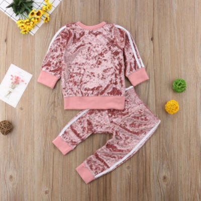 

UK Kids Baby Boys Girls Sports Striped Velvet Suit Autumn Spring Outfits Set