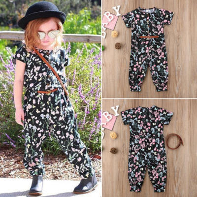 

Kids Girl Baby Button Front Floral Romper Jumpsuits Playsuit Outfit Clothes Set