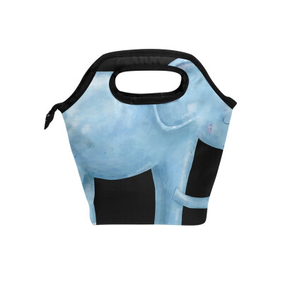 

Lunch Tote Bag Blue Elephant Travel Picnic Insulated Lunch Handbags Portable Zipper Lunch Bag Box