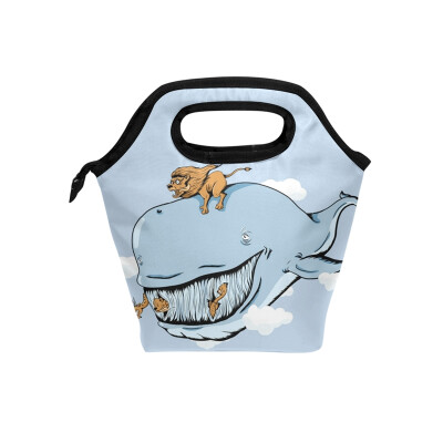 

Insulated Lunch Tote Bag Blue Whale Travel Picnic Lunch Handbags Portable Zipper Lunch Bag Box