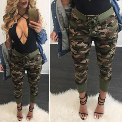 

UK 6-14 Womens High Waist Military Camouflage Casual Loose Long Pants Trousers