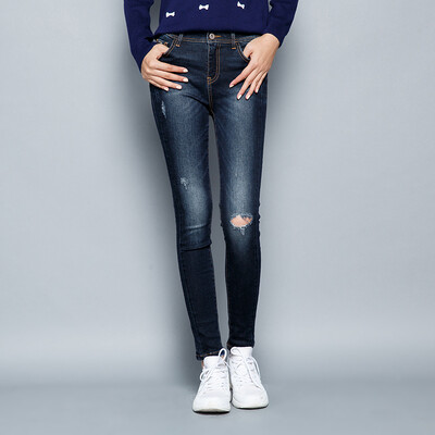 

Semir Lady in the low waist Slim small hole cowboy trousers tide 19316240103 cowboy dark blue 27