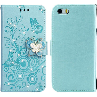 

MOONCASE Apple iPhone 55SSE Butterfly Rhinestone Embossed Leather Case - Green