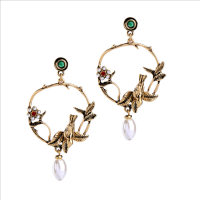 

NeillieN earrings female retro elegant pearl flowers three-dimensional bird earrings Europe&the United States wish explosion