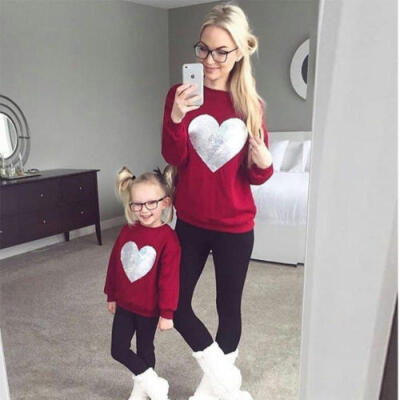 

Mother&Daughter Love heart Sweatshirt Pullover Jumper sweater Tops Hoodie