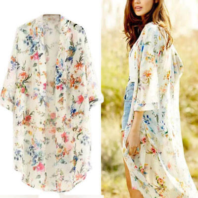 

Women Floral Loose Shawl Vintage Kimono Cardigan Boho Chiffon Coat Jacket Blouse